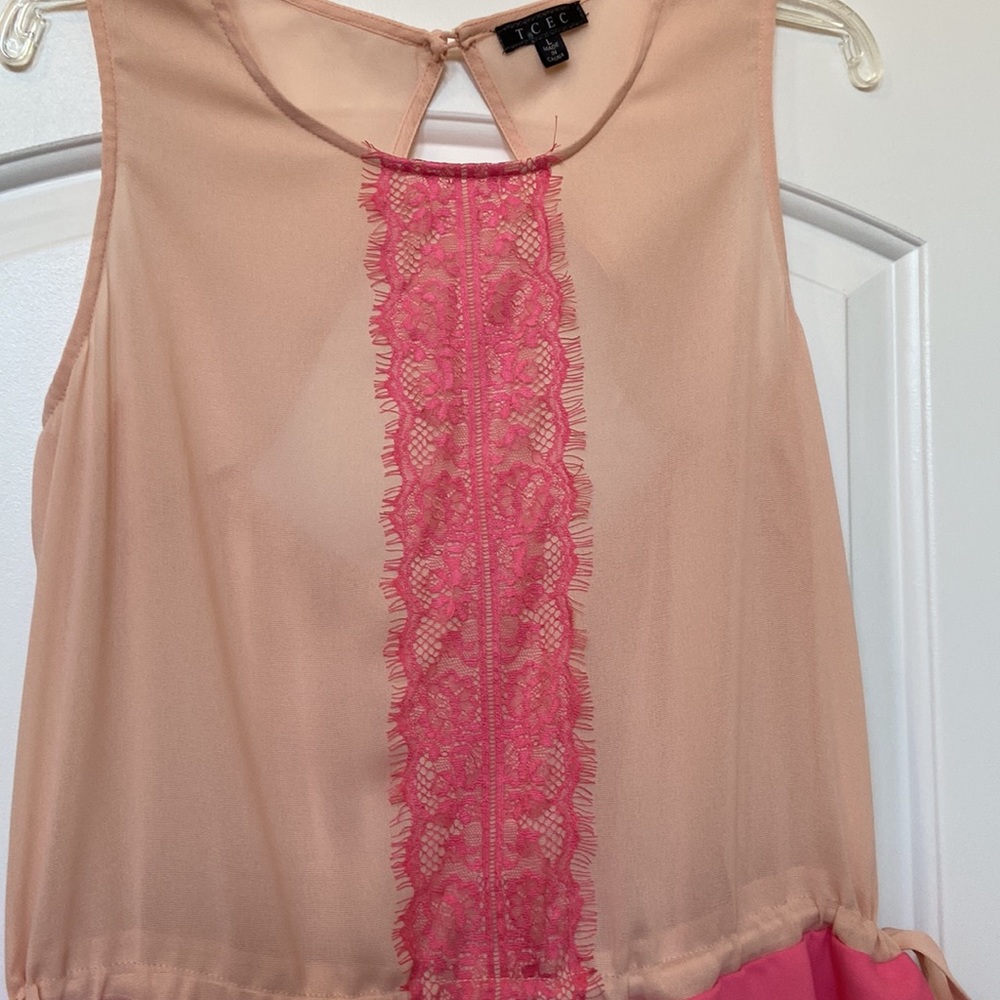 Beautiful pink and cream drop waist dress in size L - Picture 3 of 8
